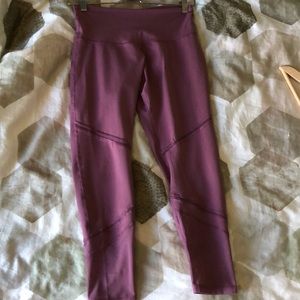 Purple 7/8 leggings w mesh & lattice cutouts